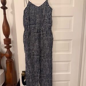 LOFT Navy and White Patterned Jumpsuit